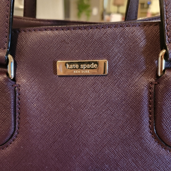 KATE SPADE NY SAFIANO LEATHER EVANGELIE LAUREL WAY SATCHEL-BURGUNDY 11.5×9.5 EUC - Picture 3 of 16